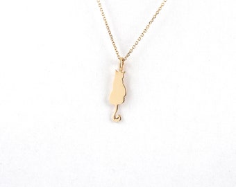 Halskette mit Katzenmotiv aus massivem Gold: Eleganter Katzenanhänger, 9K, 14K, 18K