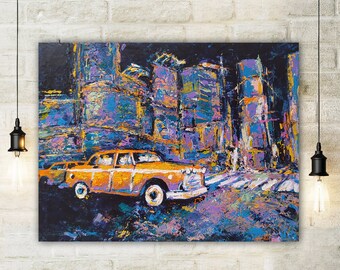 New York City Original Painting, Times Square Cityscape Abstract on Canvas, Yellow Taxi NYC, New York city wall art, New York Art,