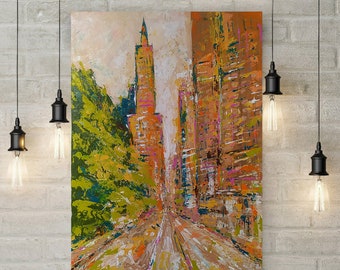 New York City painting original , Manhattan painting, Cityscape Abstract on Canvas, NYC painting, New York Wall art, New York Art, nyc decor