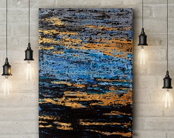 Abstract Canvas Art, Modern abstract painting, original painting, abstract art, Gold Blue painting, Abstract Wall Art