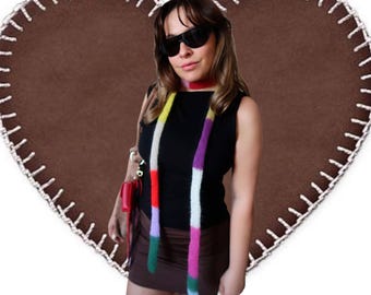 Hand Knitted Mini Mohair Skinny Scarf: Multicolor Fashion Scarf