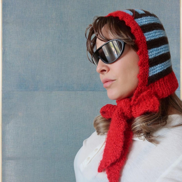 Handgemaakte gestreepte mohair-muts: zacht gebreide mode-muts