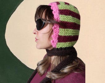 Handmade Striped Mohair Bonnet: Soft Knitted Fashion Bonnet