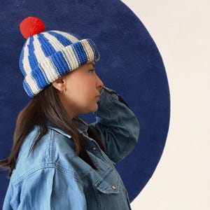 Circus Striped Beanie, hand-knitted hat , fisherman beanie