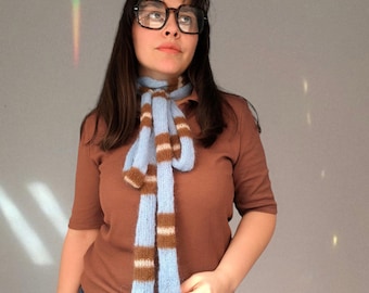Hand Knitted Mohair Skinny Scarf: Long Fluffy Fashion Scarf