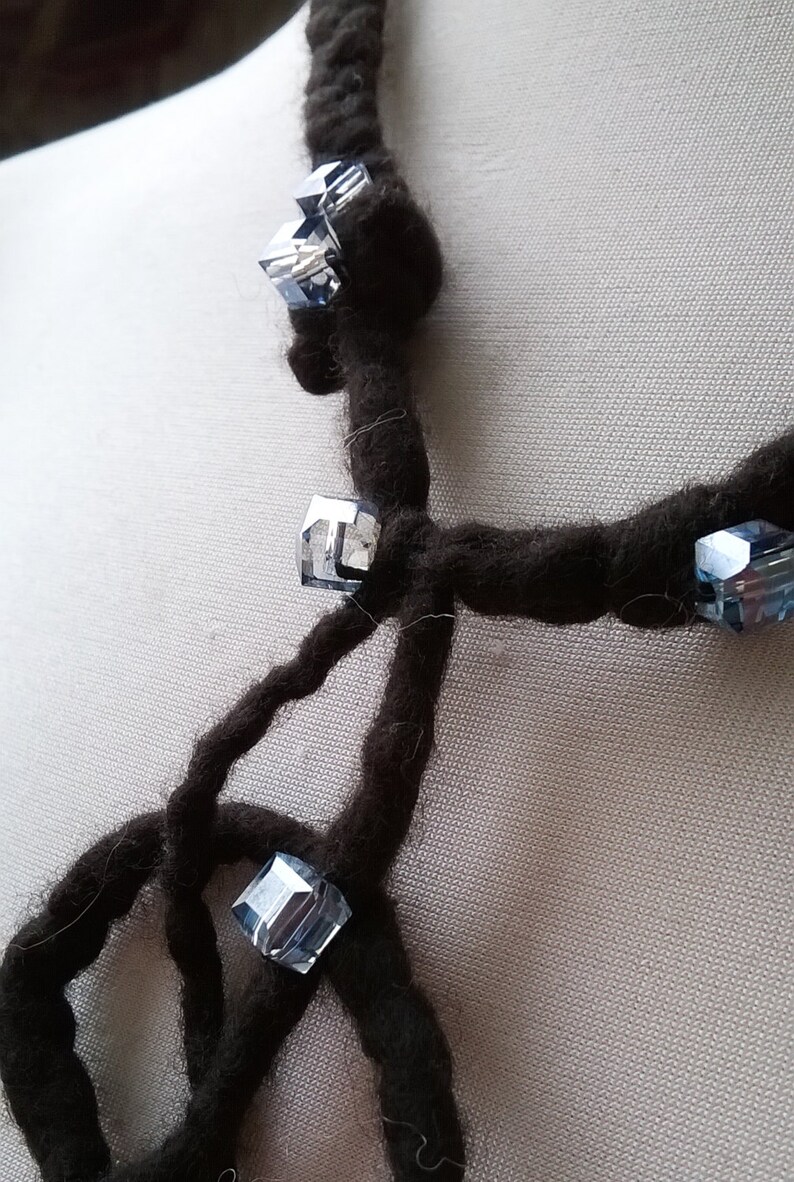 Multi strand necklace felt with Crystal cubes/Boho style/shape braided necklace/Creative/Eco friendly jewel necklace image 3