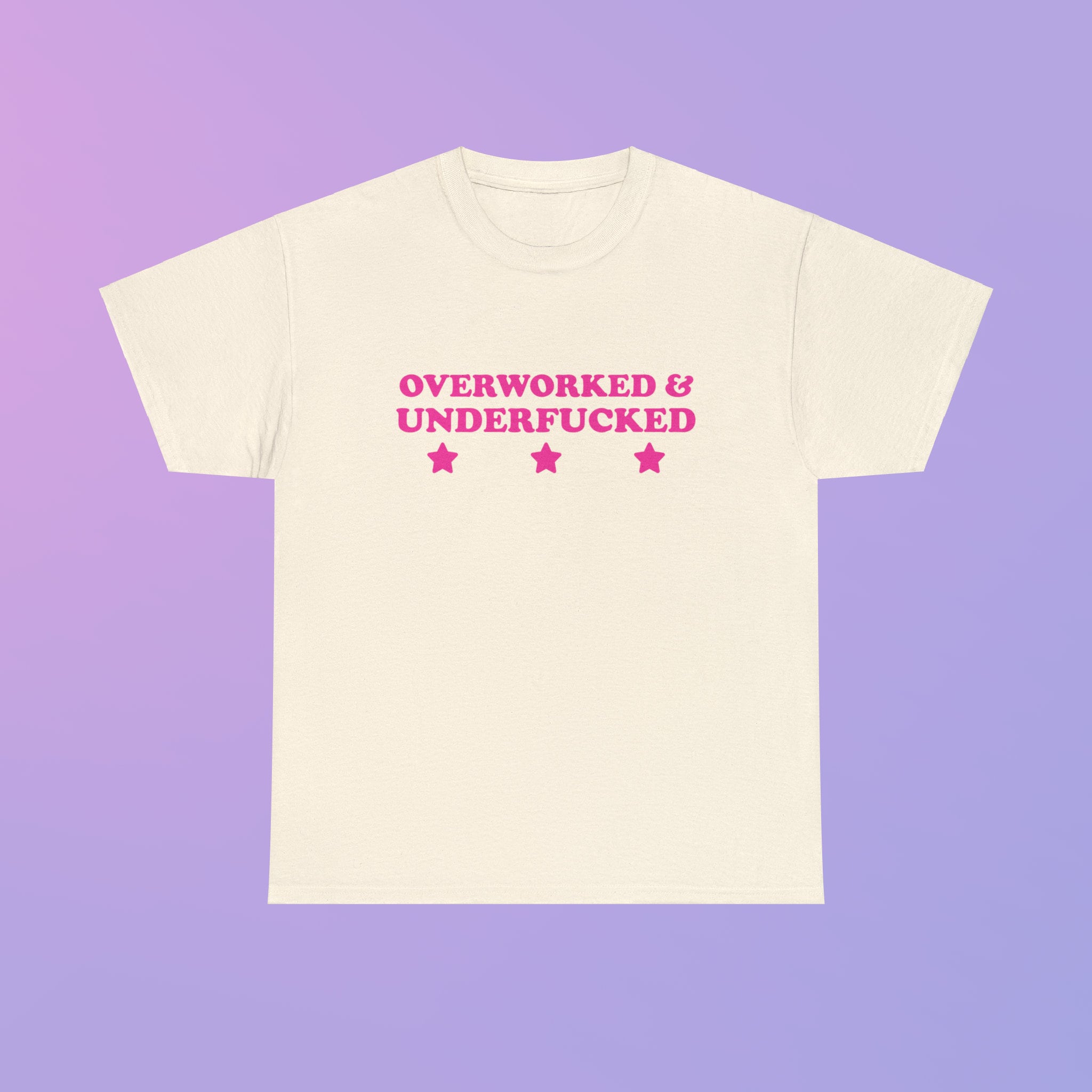 Overworked & Underfucked Unisex Heavy Cotton Tee Y2K Iconic Funny It Girl Meme Phrase Shirt Sassy Sarcasm Gift Unhinged Chaotic Viral Quote
