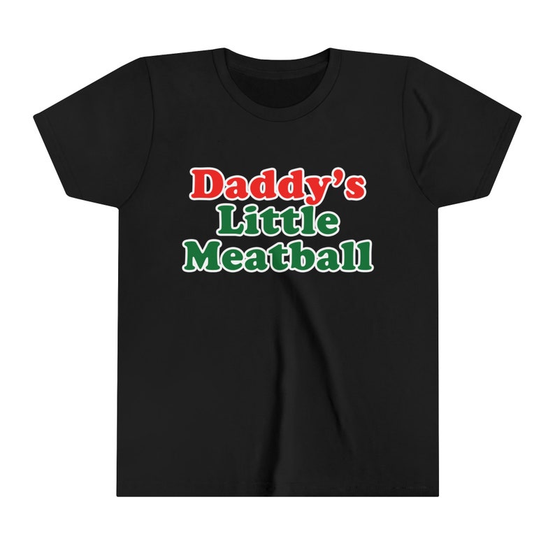 Daddy's Little Meatball Baby Tee Short Sleeve Crop Italian Ironic Canal Mulberry Street Little Italy NYC Funny Meme Y2K Youth Sizes Only Black