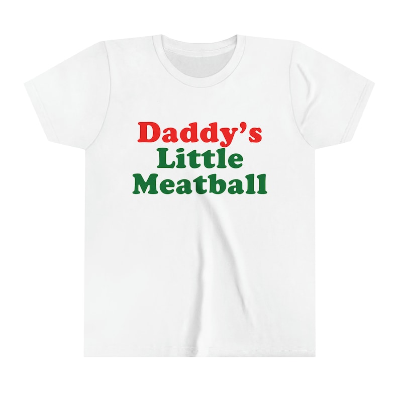 Daddy's Little Meatball Baby Tee Short Sleeve Crop Italian Ironic Canal Mulberry Street Little Italy NYC Funny Meme Y2K Youth Sizes Only White