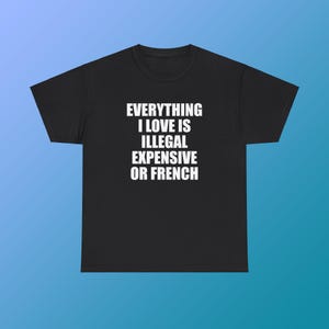 Everything I Love Is Illegal Expensive Or French Unisex Heavy Cotton Tee Y2K Shirt Iconic Funny Meme Club Party Bar Cute Top Viral Edgy Gift