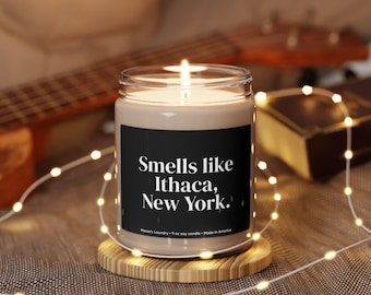 Smells Like Ithaca, New York Scented Soy Candle 9oz Unique College School Pride University Campus City Town Hometown Vacation Nostalgic Gift