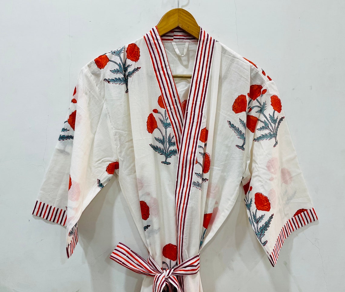 Cotton Kimono Women's Dressing Gown Hand Block Print Etsy
