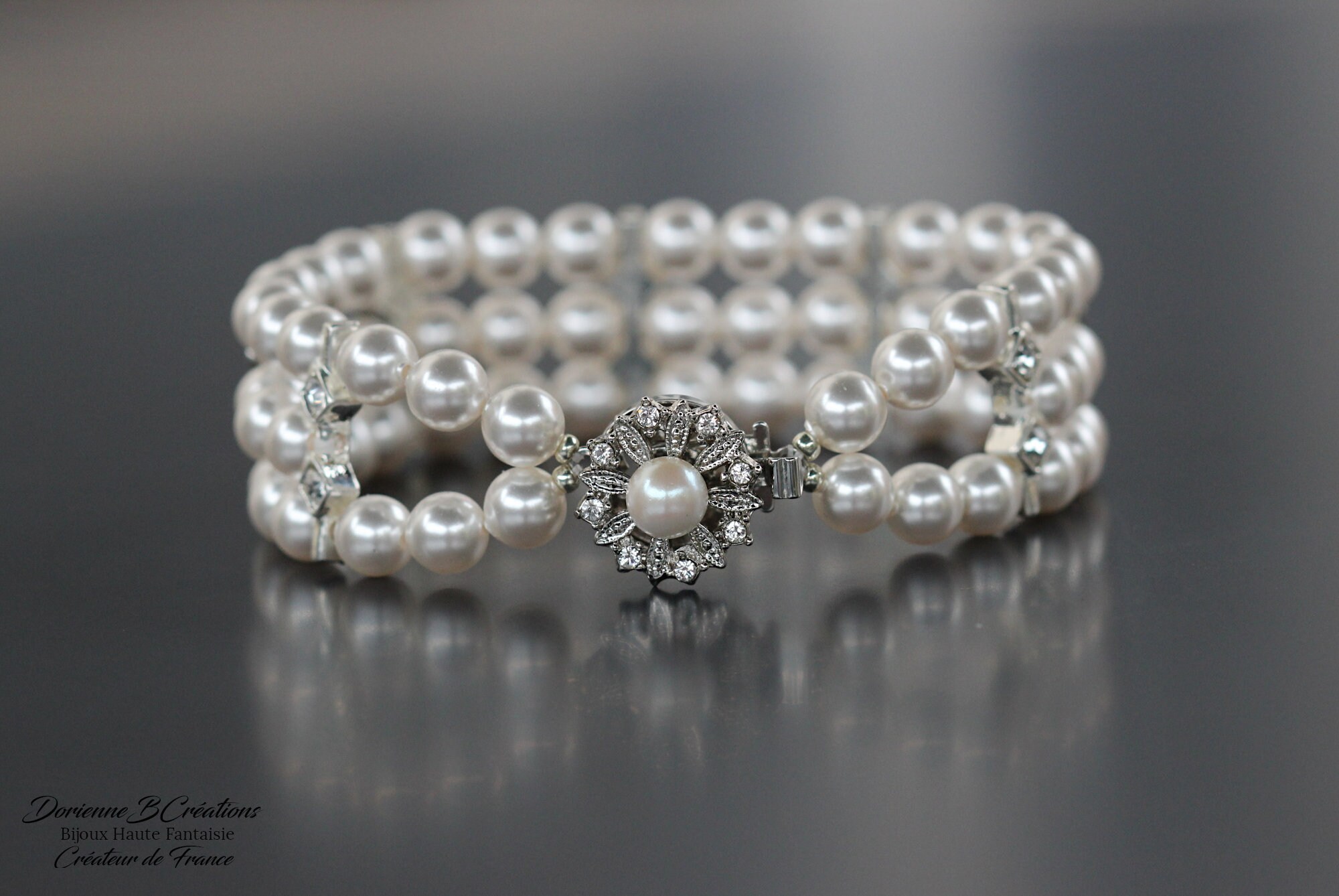 Wide White Pearl Bracelet for Women With European Crystal - Etsy