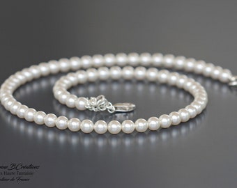 White Crystal Beads Necklace for Women. Sterling silver finishes