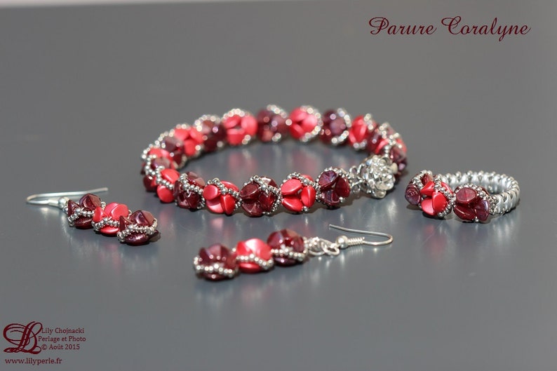 Pink and Red romantic gift oval beads Czech glass seed beads palladium flower clasp bracelet two rows