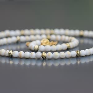 Damenhalskette Jade Mashan weiß und gold. Verschluss und Beschläge aus 14-karätigem Gold