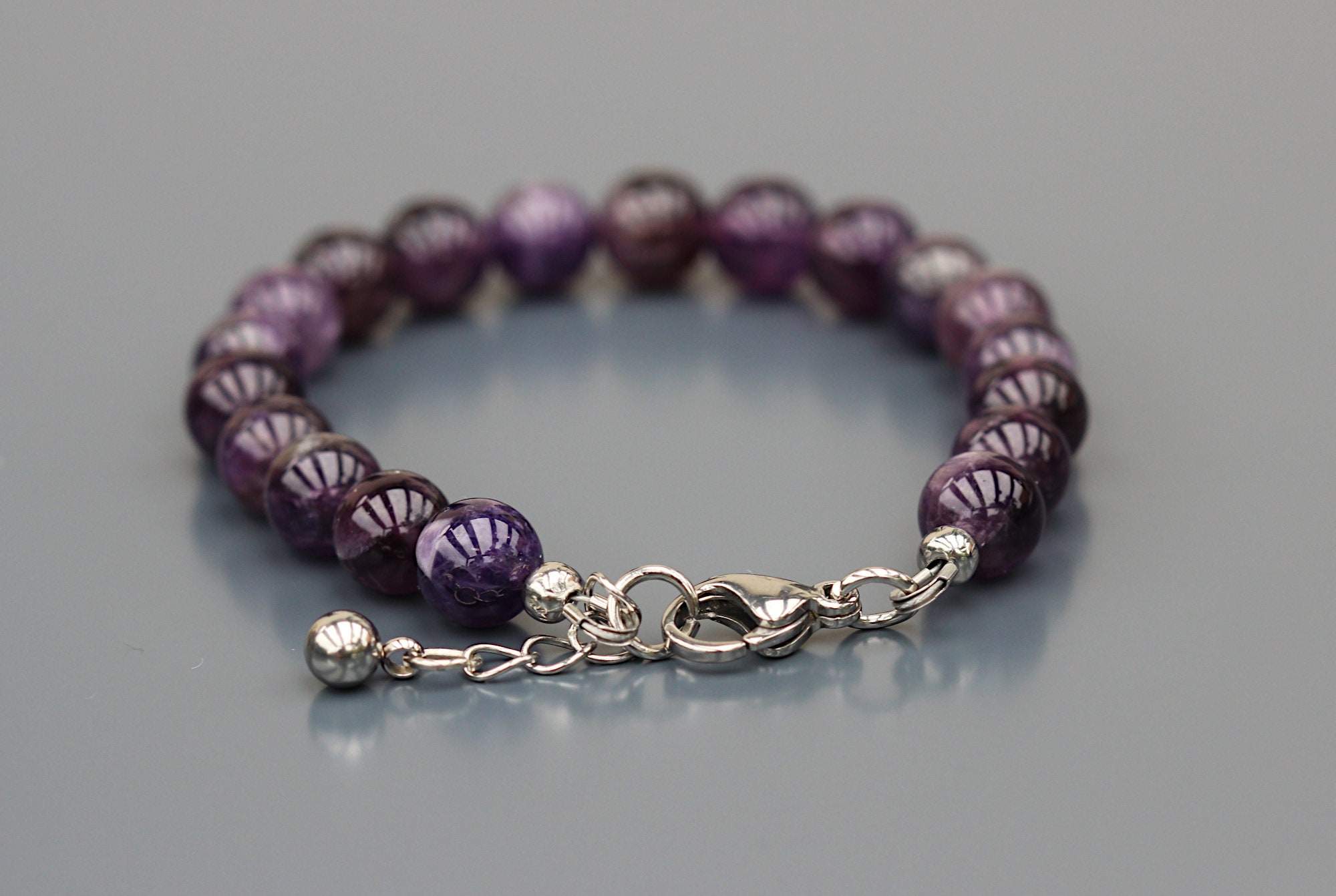 Bracelet En Améthyste Pour Femme - Cristal Violet, Réglable 19-24 Cm - Carte Positive Incluse - Cadeau Encouragement, Amitié - 8