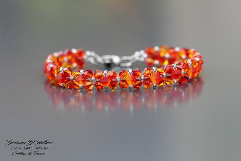 Bracelet Femme en Cristal européen et Rocailles Miyuki. Fermoir acier inoxydable Orange