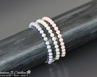 Crystal pearl bracelet for women. Stainless steel primers. Choice of colors: pink, white, lavender