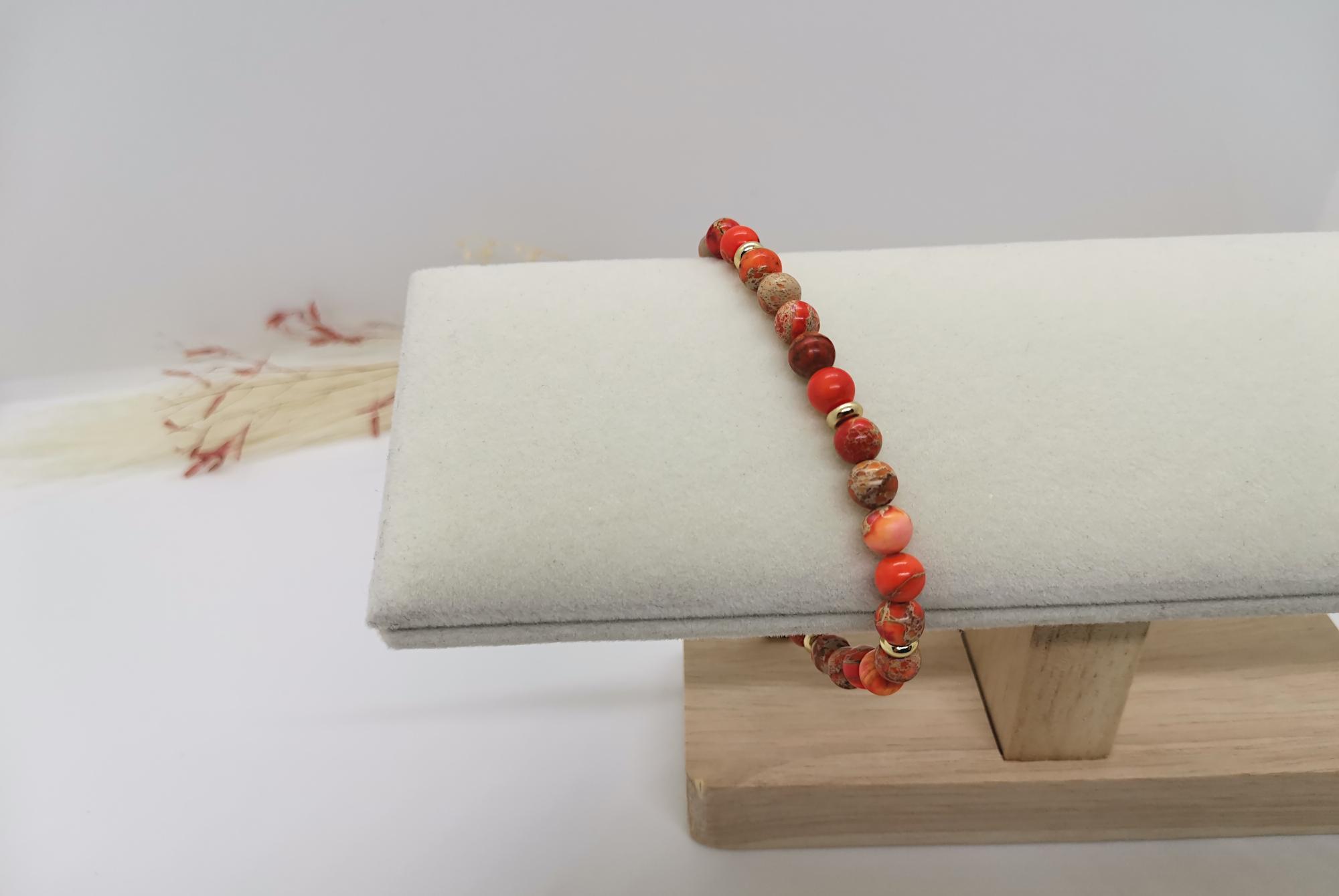 Bracelet Perles Jaspe Impérial Orange - Sur Mesure - Fait Main - Neuf Sans Emballage