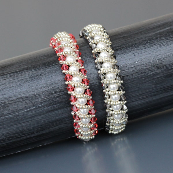 Bracelet blanc et rouge pour Femme en Cristal européen. Apprêts en argent massif.