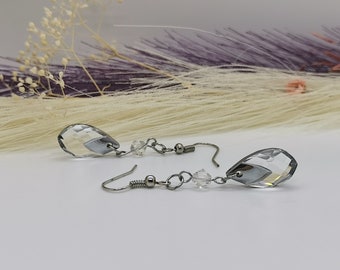 Boucles d’oreilles Cristal pour Femme. Pendentif poire. Crochets Acier inoxydable