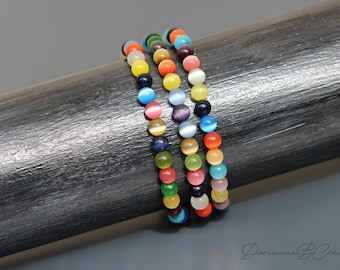 Bracelet Œil de chat multicolore pour Femme. Fermoir acier inoxydable