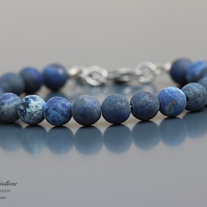 Frosted Lapis Lazuli Bracelet for Women. Stainless steel lobster clasp