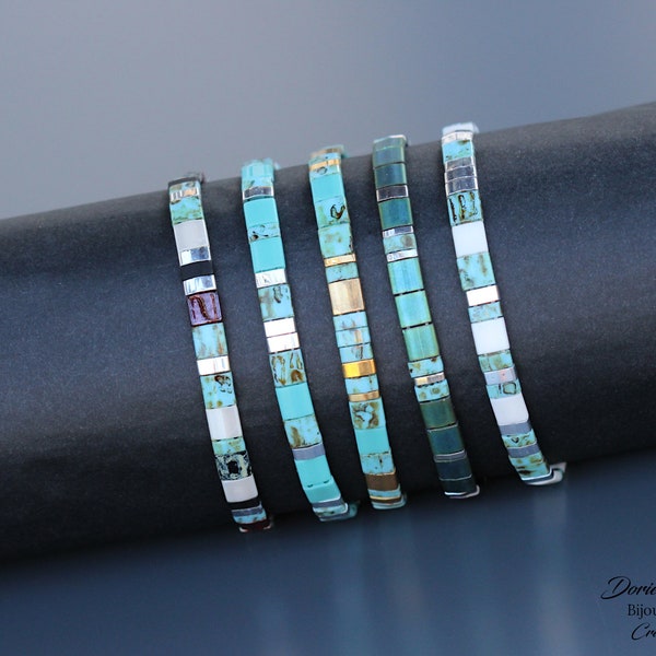 Bracelets Tila Miyuki turquoise pour femme. Fermoir acier inoxydable