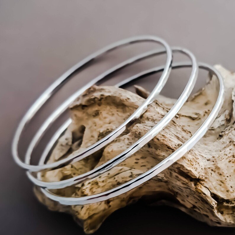 Sterling Silver Bangles Hammered Bangle Stacking Bangle Etsy