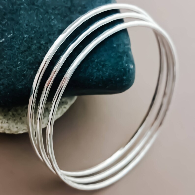 Sterling Silver Bangles Hammered Bangle Stacking Bangle Etsy