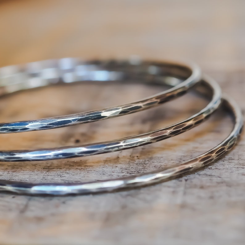 Sterling Silver Bangles Hammered Bangle Stacking Bangle Etsy