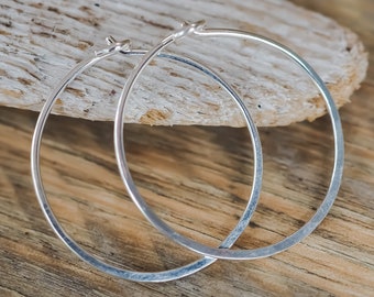 Large Round Hoop Earrings in Sterling Silver