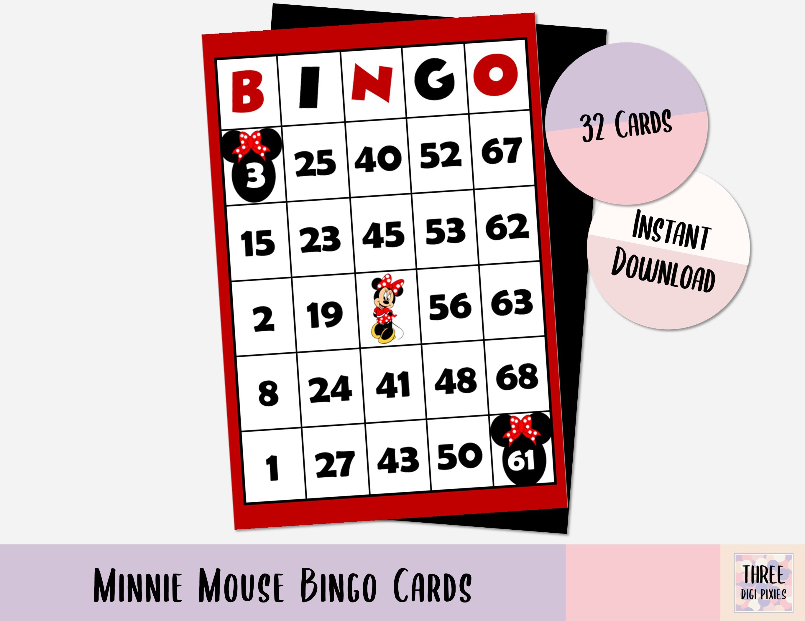 minnie mouse themed bingo cards minnie mouse party bingo etsy
