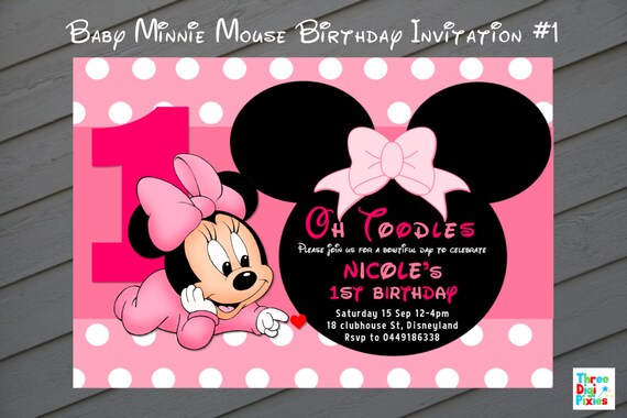 Invitacion De Minnie Mouse Bebe Invitacion De Cumpleanos De Etsy