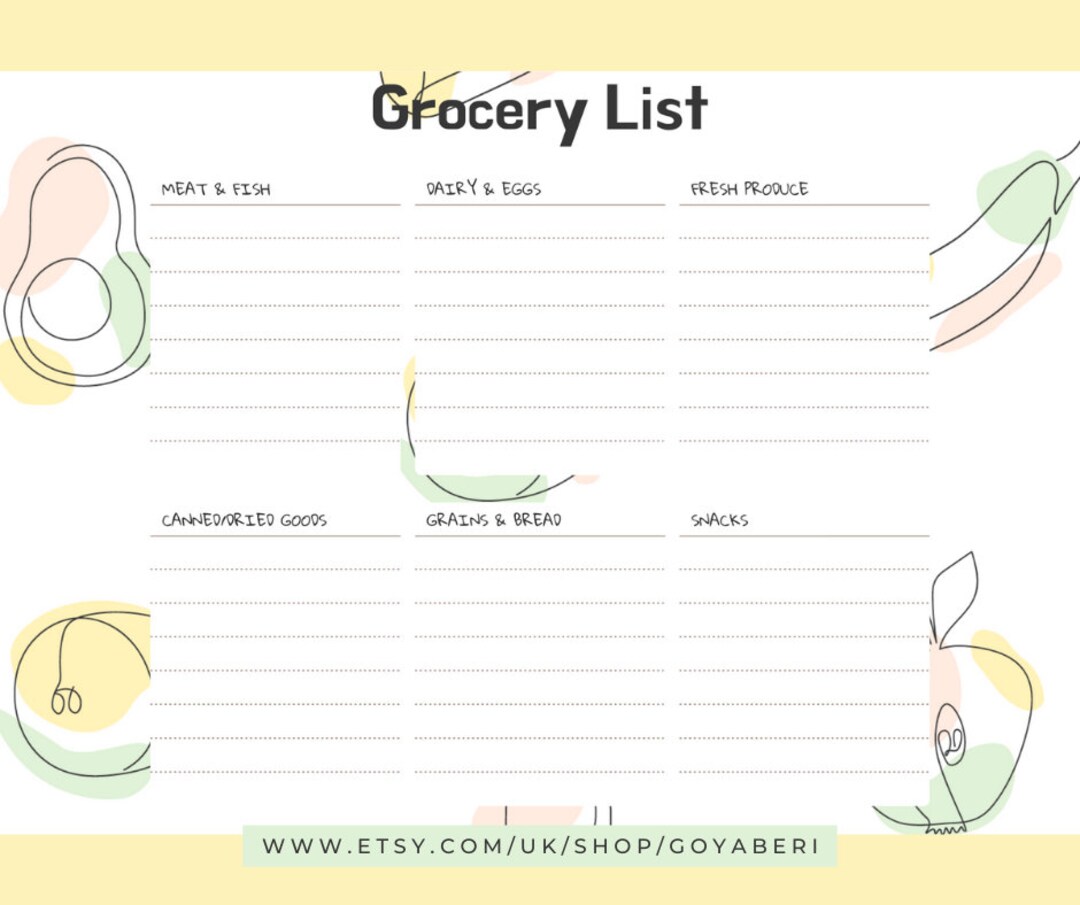 Printable Cute &amp; Quirky Grocery List Planner/to-do - Etsy