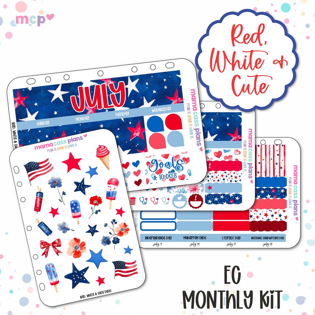 July - Red, White & Cute - Erin Condren 7x9 - Monthly Kit - Planner ...