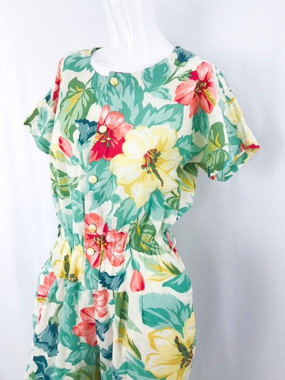 80s Floral Jumpsuit || Lizwear Gauzy Cotton Hawaii