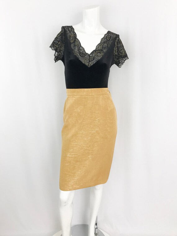 Vintage YSL Metallic Skirt || 90s Yves Saint Laure