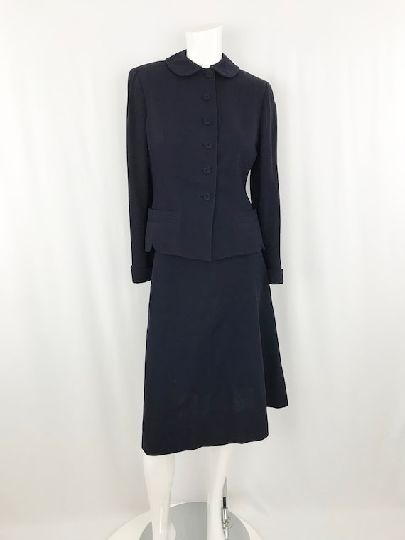 Vintage 1940's Navy Wool Suit || Blazer & Skirt Se