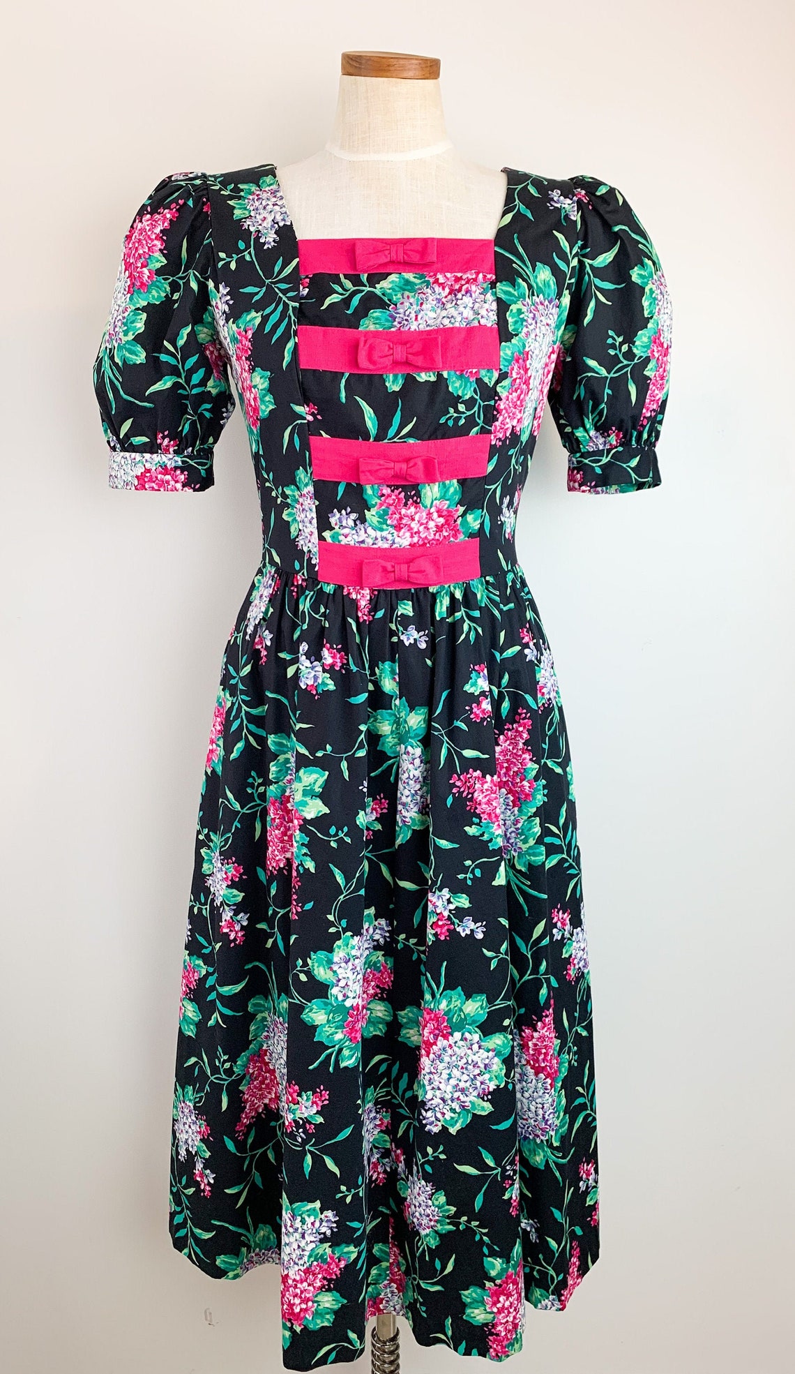 80s Lanz Floral Dress VIntage Puff Sleeve Dress Medium | Etsy
