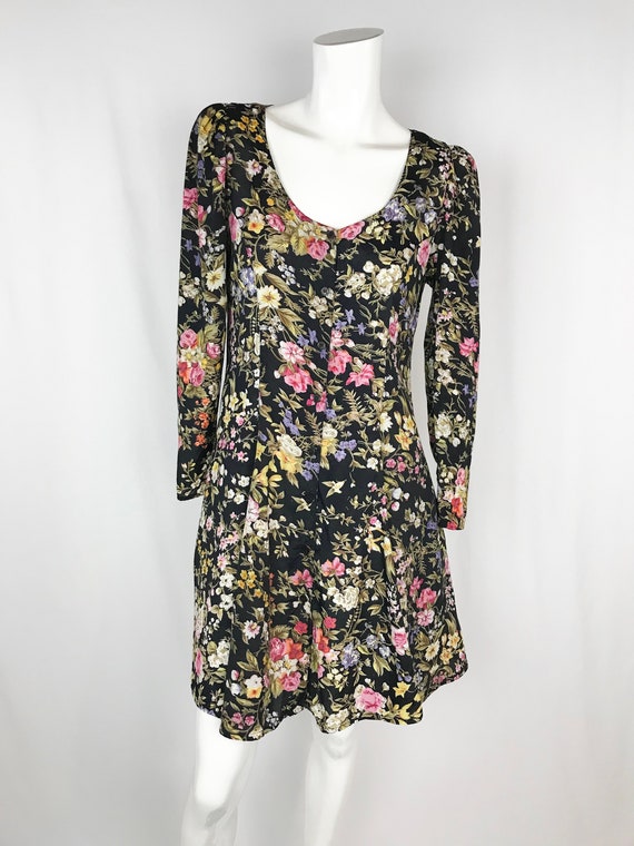 Vintage Moody Floral Puff Sleeve Dress || 80s Long