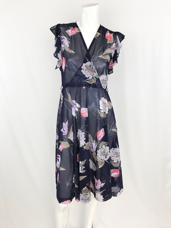 1970s Sheer Flutter Sleeve Dress || Vintage Wrap F