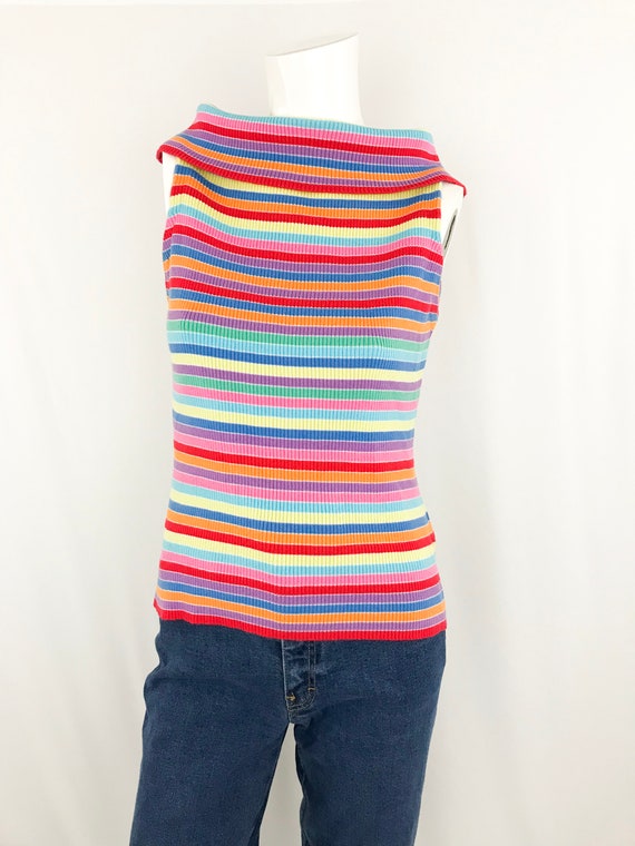 90s Pierre Cardin Rainbow Knit Top || Vintage Stri