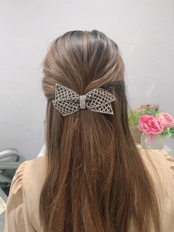 Rhinestone Black Velvet Bow Barrette: Statement Hair Clip - Etsy display picture 3