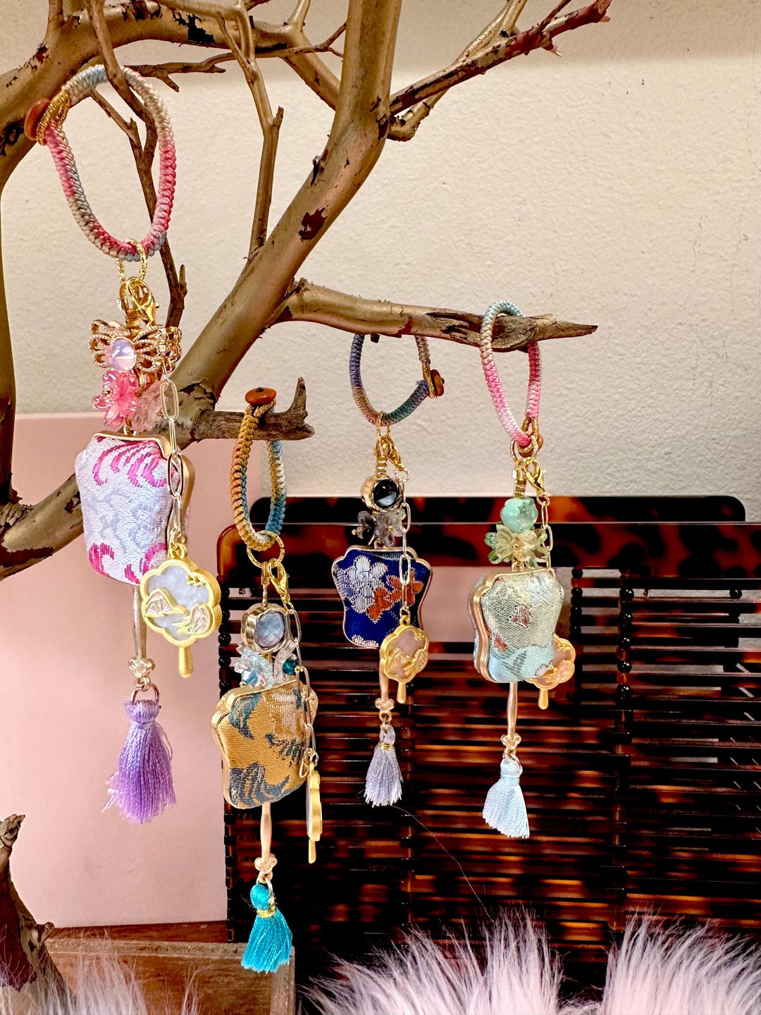 Fan Keychain Oriental Fan Keychain, Brocade Tassel Charm, Lunar New Year Gift - Etsy