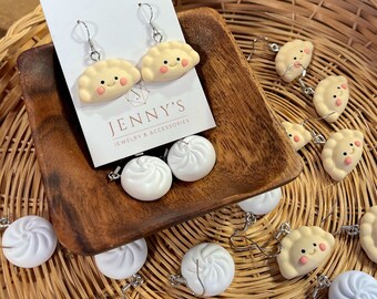 Polymer Clay Dumpling Earrings: Hypoallergenic Silver Plated Hooks