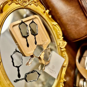 Vintage Style Mirror Dangle Earrings: Golden / Black Princess Earrings
