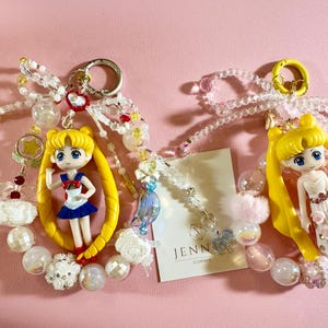 Sailormoon hand painted beads keychain/ anime figure phone chain/ Sailormoon fancy phone wristlet / girl bag charm/ purse charm