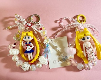 Sailor Moon Beaded Keychain: Anime Figure Phone Charm, Girl Bag Purse Charm